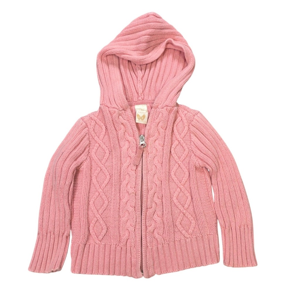 Vintage Old Navy Hooded Zip Sweater Girl's Size 18-24 Months Pink  Cable Knit